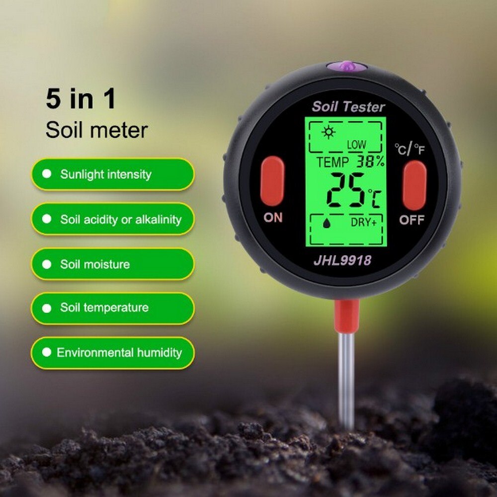5-in-1 Soil Test Meter Electronic nalyzer Soil Tester PH Digital Display Temperature and Humidity Meter For Plants Garden Farm