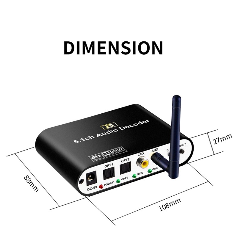 Dts 5.1CH O Decoder Bluetooth 5.0 Reciever Dac Draadloze O Adapter Optische Coaxiale Disk Spelen Dac Dts AC3-US Plug