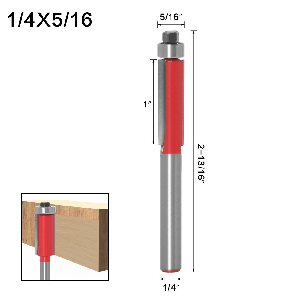 4 stk 1/4 tommers skaft rett flush trim trefres med topplager 6mm 6.35mm 8mm skaft tappkutterverktøy for trebearbeiding: 6.35mm skaft   no2