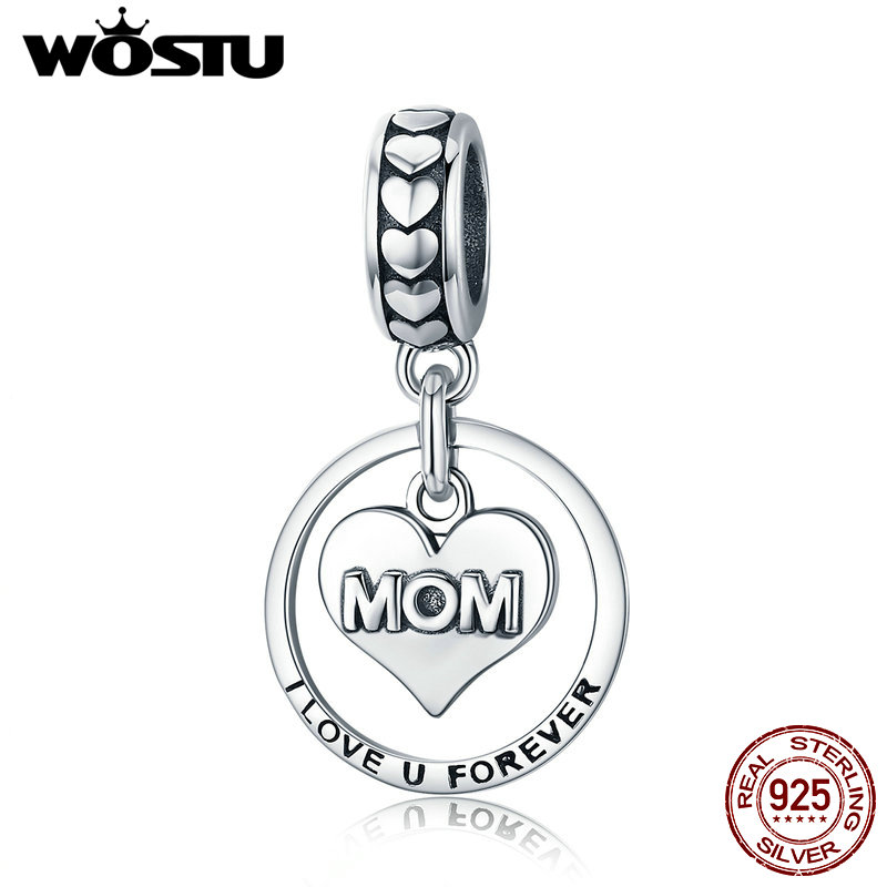 WOSTU Echt 925 Sterling Silber Für Immer Liebe Für MOM Charme fit Perlen Armband Armreifen Silber DIY Schmuck Für Mutter FIC649