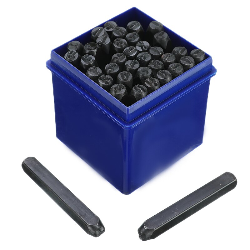 36 stk 5mm karbonstål alfanumeriske bokstaver og tall antikk tinn rektangel stempel stansesett verktøy stempling lær