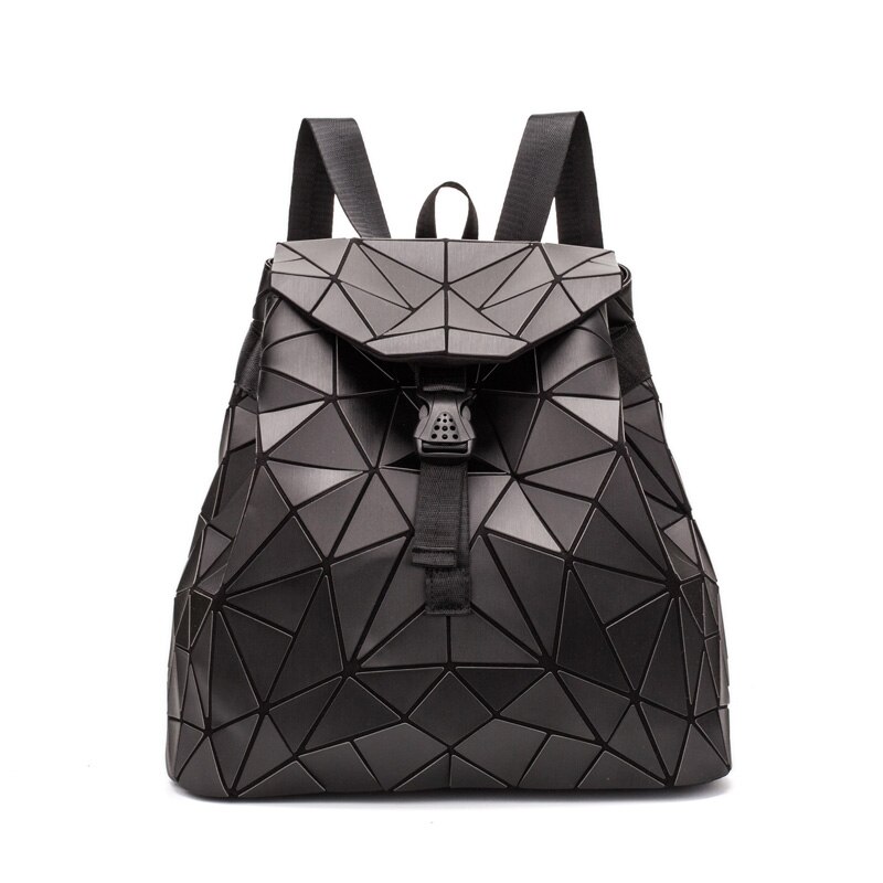 Women Drawstring Backpack Geometric Female Backpacks For Teenage Girls Bagpack Holographic Ladies bao School Bag Sac: Black
