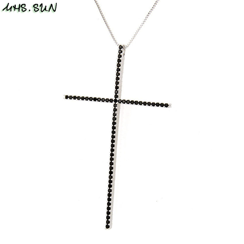 MHS.SUN CZ Zircon Big Cross Pendant Necklace For Men Women Hip Hop Gold/Silver/Black Chain Necklace Religion Jewelry 1PC: 5