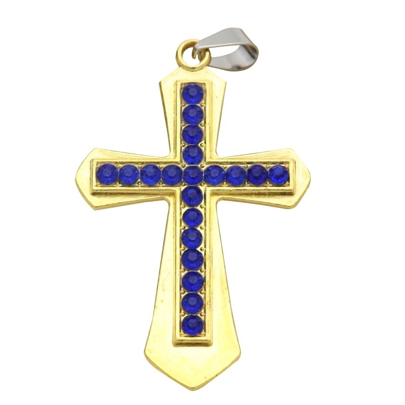 Diamanten Kruis Charme Metalen Katholieke Hanger Religieuze Opknoping Ornament Voor Handgemaakte Diy Ketting Rugzak Sleutelhanger: Golden blue