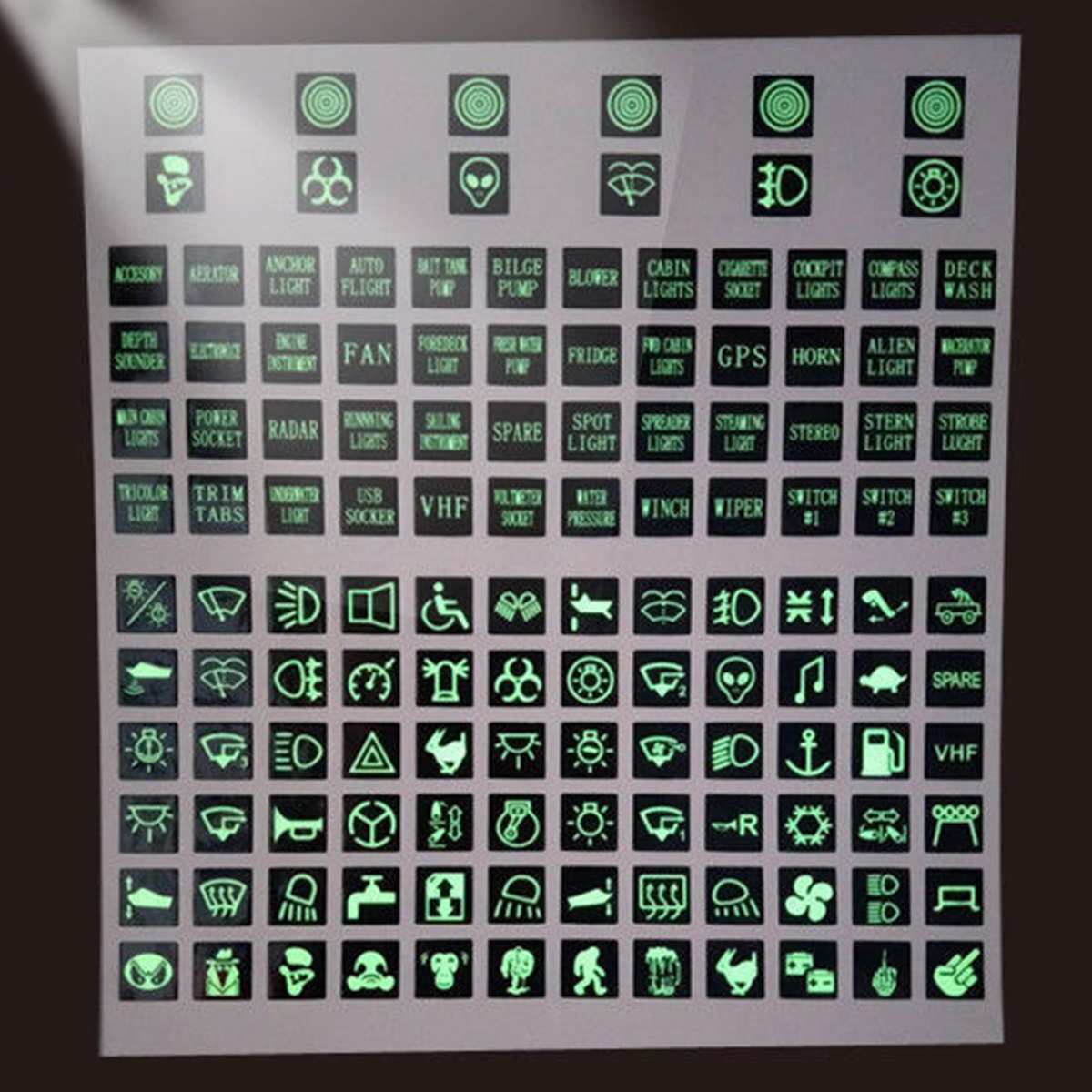 Rocker Switch Label Decal Circuit Panel Lichtgevende Sticker Voor Auto Marine Boot Truck Instrument Schakelaars Relais Decor Sticker