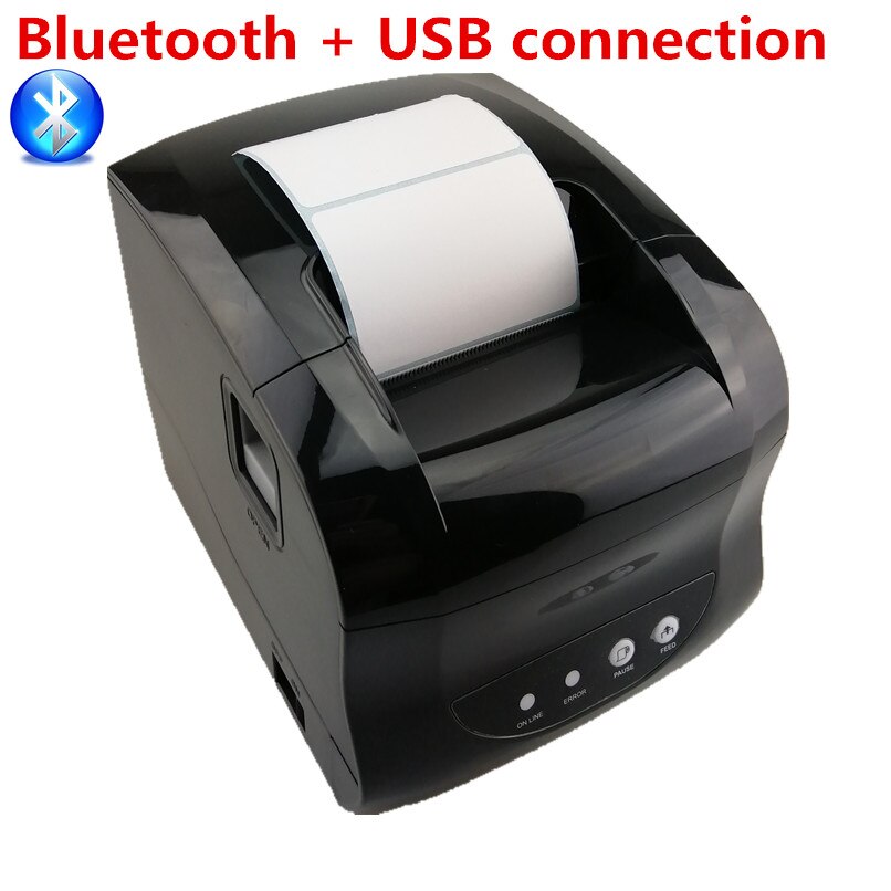 365B Thermal Sticker Label Barcode POS Printer Support 20-80mm Width QR Code Receipt Bill Print USB Or Bluetooth Connection: Bluetooth and USB / EU plug 