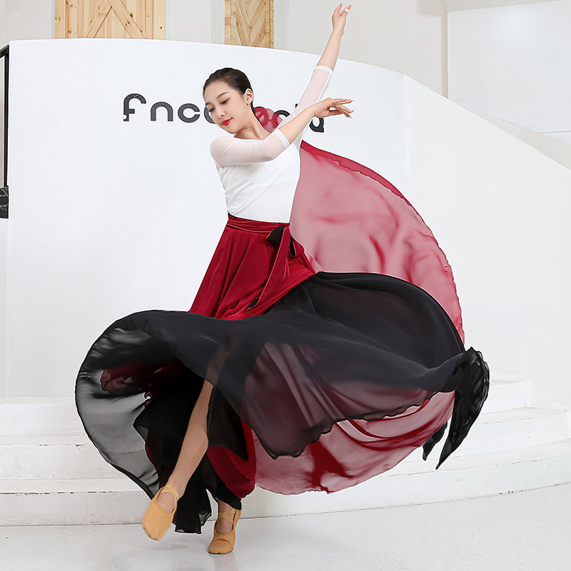 Buikdansrok Dubbelzijdig Chiffon 360 Graden Klassiek Balletdans Lange Rok Warp Rokken Rode Rok Buikdans Outfit