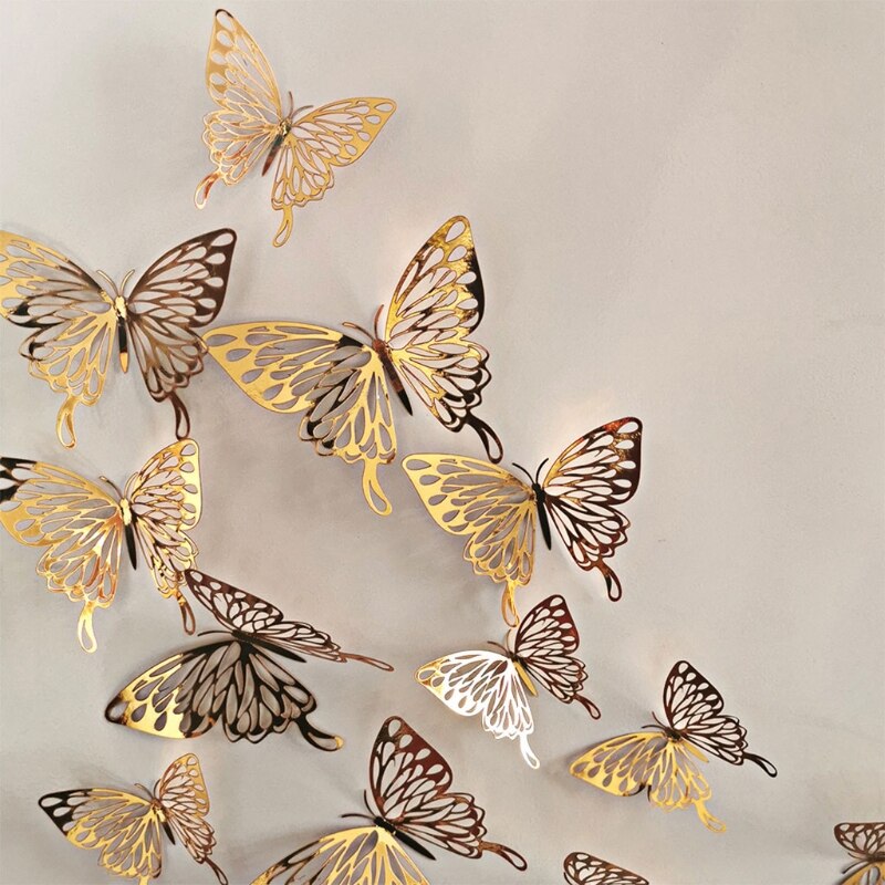 Autocollants muraux papillon 3D creux, 12 pièces, décoration de la maison, pour chambre d'enfants, pour chambre de filles