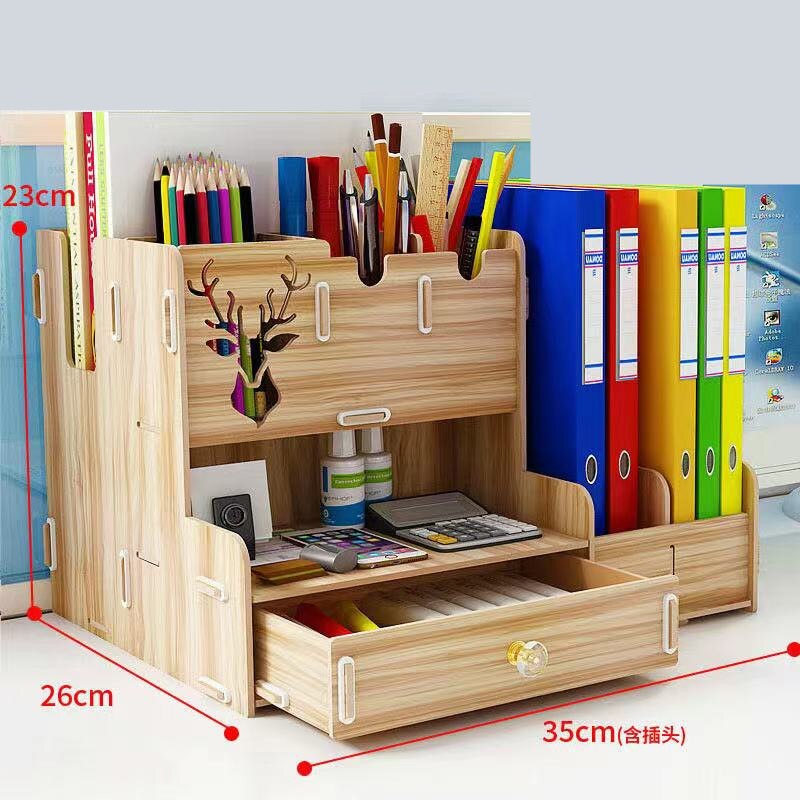 Pen pencil holder Receiving Box Desktop Learning Penholder Office desk organizer storage rack supplies wood: T8 Wood color