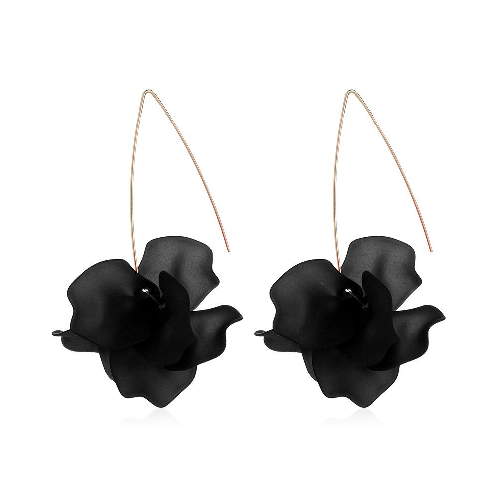 1 par nuevos diseños multicolor Flor de resina de pendientes largos Bohemia hecho a mano pétalos pendientes colgantes para de mujer: 1-Black