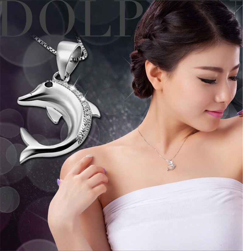 Collana romantica del pendente del delfino per il regalo di anniversario delle ragazze collana animale dello zircone sveglio argento 925 gioielli delle donne trasporto veloce