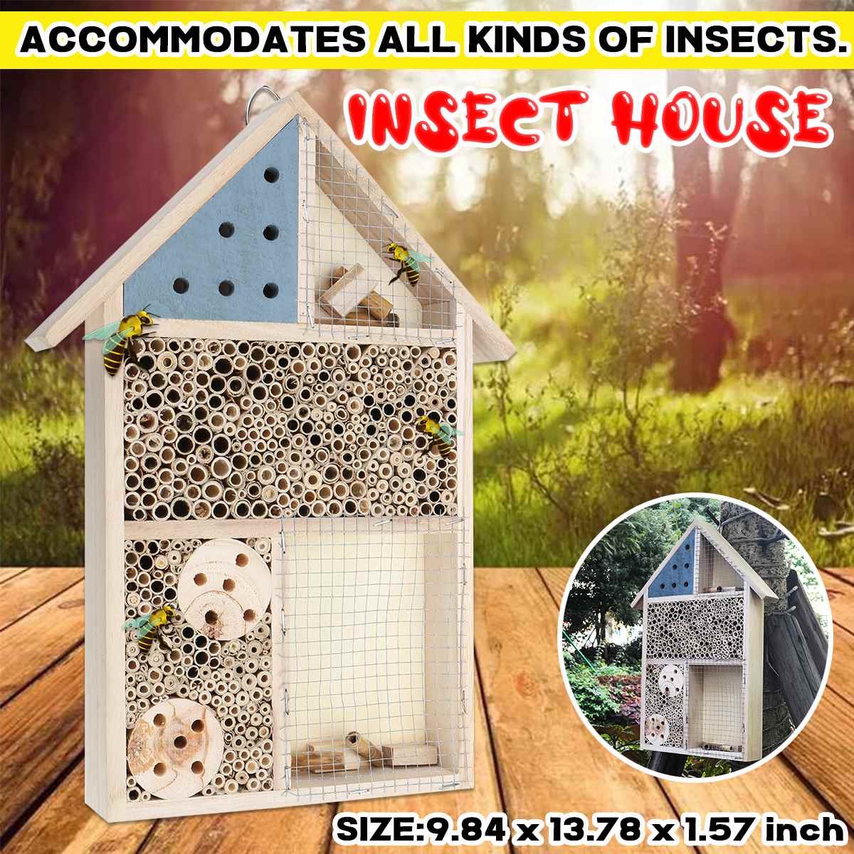 Insect House Bee House Honey Tools Wooden Insect Bee Breeding Shelter Wood Nests Box Bug Room Garden Decoration for Garden