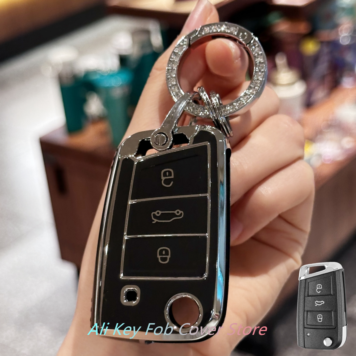 Funda para llave de coche con llavero para VW Golf 7 Tiguan SEAT Ateca Leon Ibiza Skoda Octavia Fob accesorios: Gris