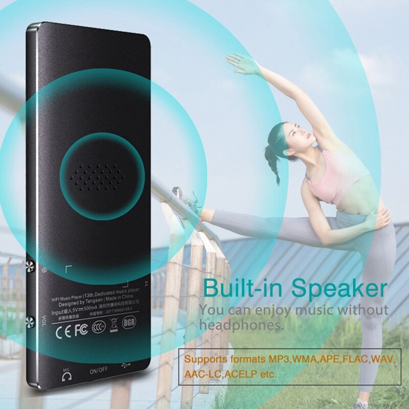 Mp3- player mit bluetooth, hifi-musikwiedergabe (verlustfrei), mini-musikplayer mit fm-radio, lautsprecher und kopfhörern, sport  mp 3 metal walkman