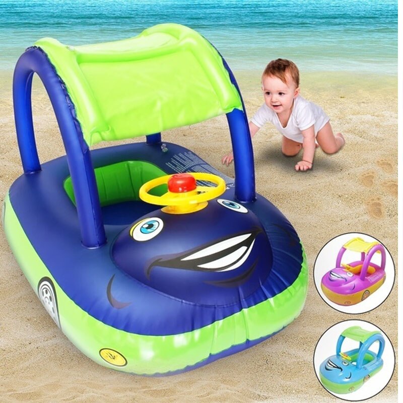 Sommer Lenkrad Sonnenschirm Schwimmen Ring Auto Baby Stiefel Schwimmbad Wasser Park perlen-Baby-haar zubehörfür junge mädchen freundlicher Karikatur Auto Spielzeug: Licht Grün