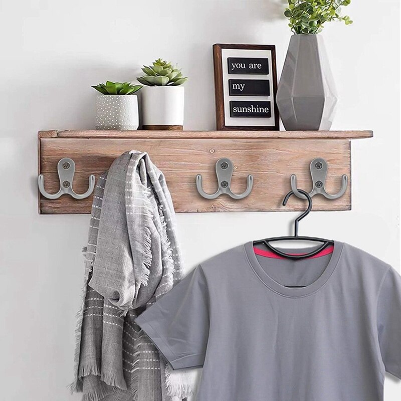 Double Prong Robe Hook With Screws, Dual Coat Hooks Wall Mounted Hanging Clothes For Bathroom Bedroom Door Wall
