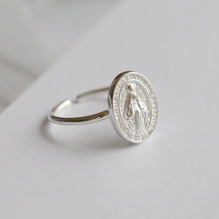 Leouerry 925 sterling sølv smykker sæt jomfru mary vedhæng / halskæder / armbånd / ringe sat til katolske religiøse smykker sæt: Ring