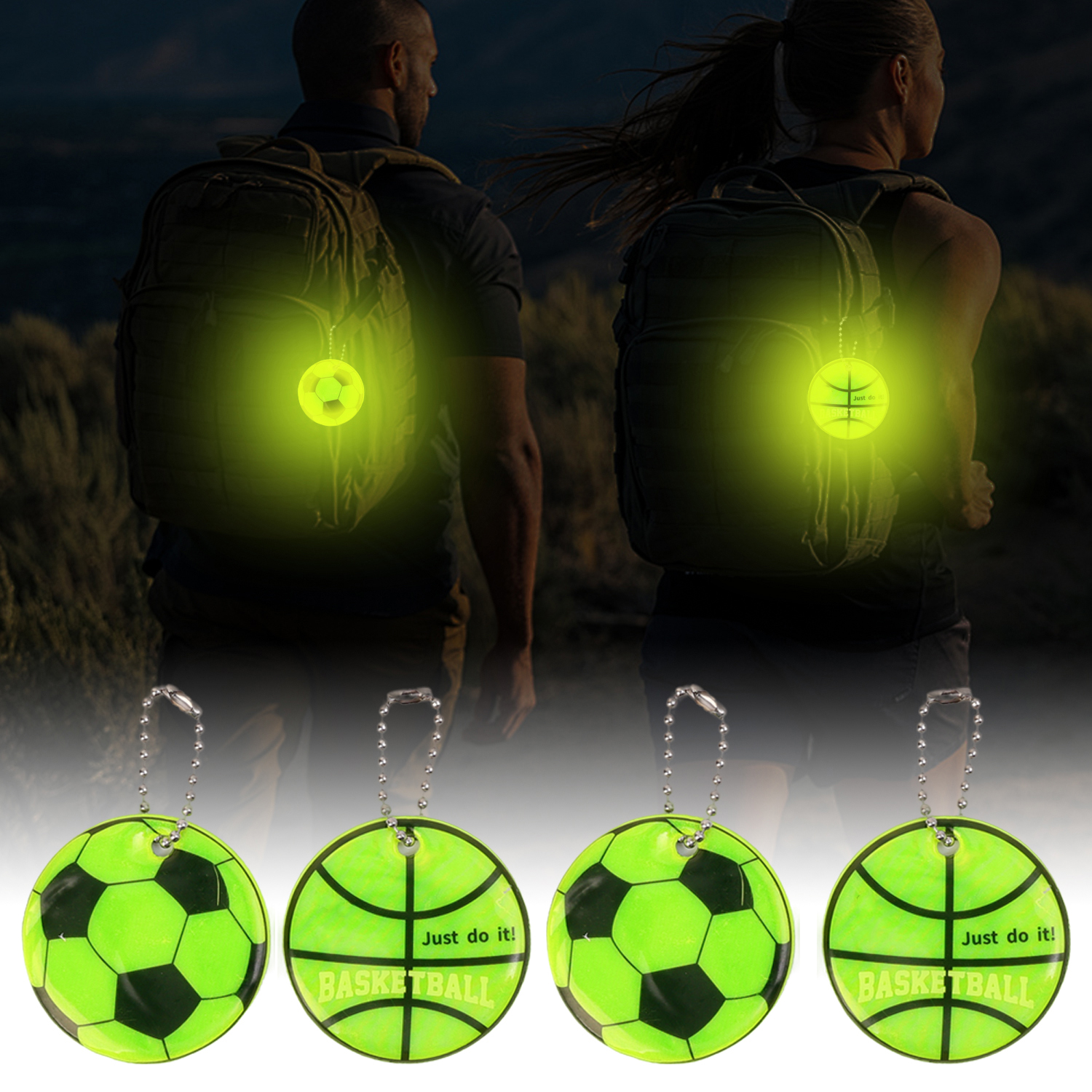 5/20 st fotbollsreflexnyckelring nattsäkerhet nyckelring för väskor ryggsäck hänge reflex för saker trafiksäkerhet: 8 cm / Röd