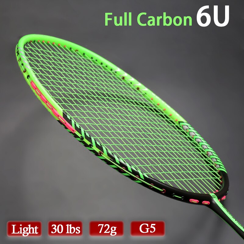T700 Carbon Fiber Ultralight 6U 72g Strung Badminton Racket Max Tension 30LBS Training Rackets Speed Racquet Sport: green