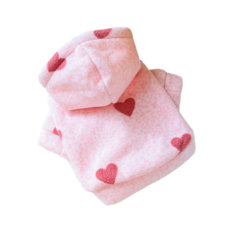 Pet Pink Love Hooded Sweatshirt Little Cat Base Coat Autumn Winter Love Hoodie Jacket Dog Clothes for Small Dogs Puppy Clothes