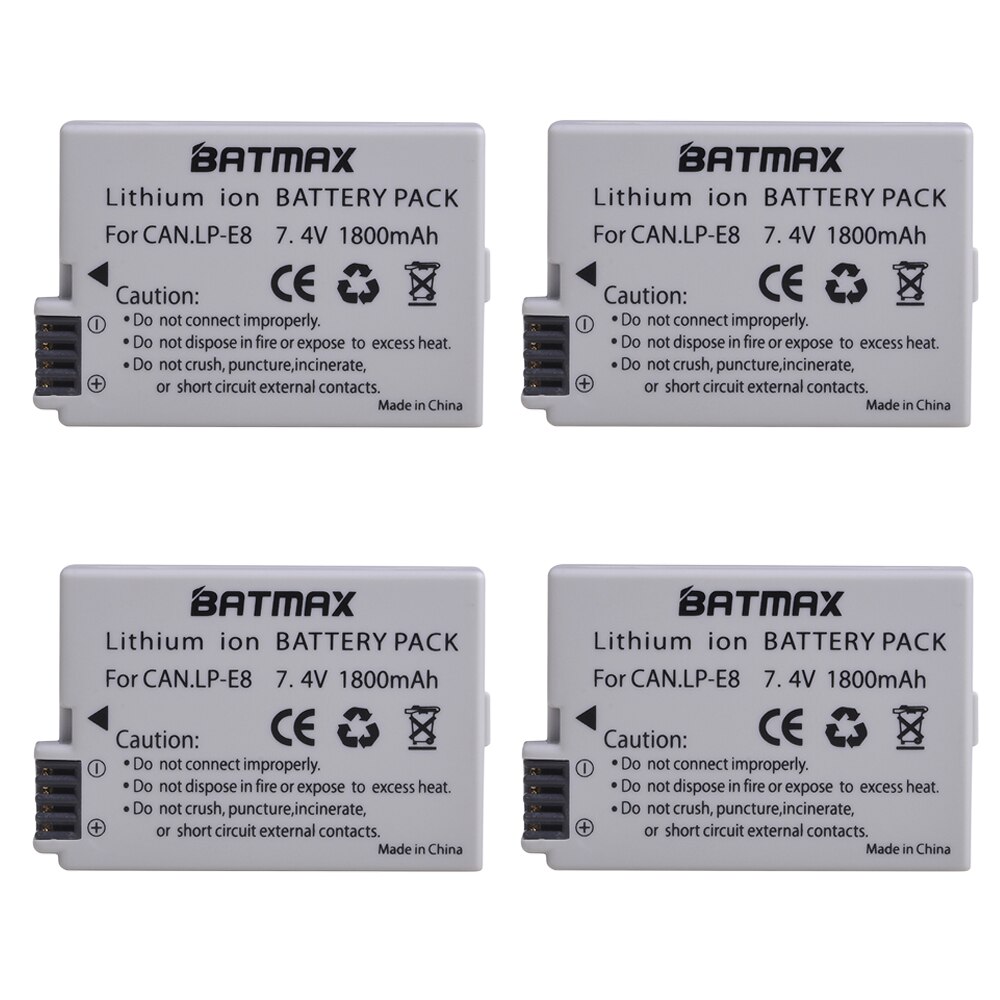 Batmax LPE8 LP-E8 LP E8 Battery+LCD USB Dual Charger with Type C Port for Canon EOS 550D 600D 650D 700D Rebel T2i T3i T4i T5i: 4 battery