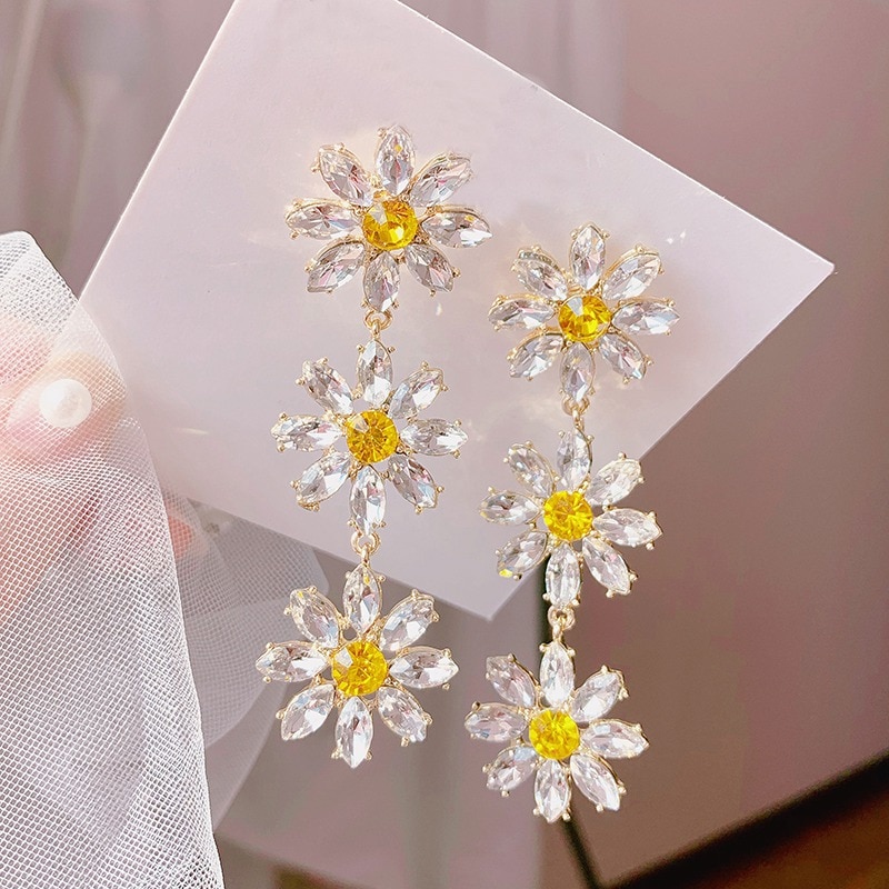 MENGJIQIAO Koreanische Elegante Strass Kreis Kristall Quaste Ohrringe Für Frauen Mädchen Acryl Blume Ohrringe Schmuck