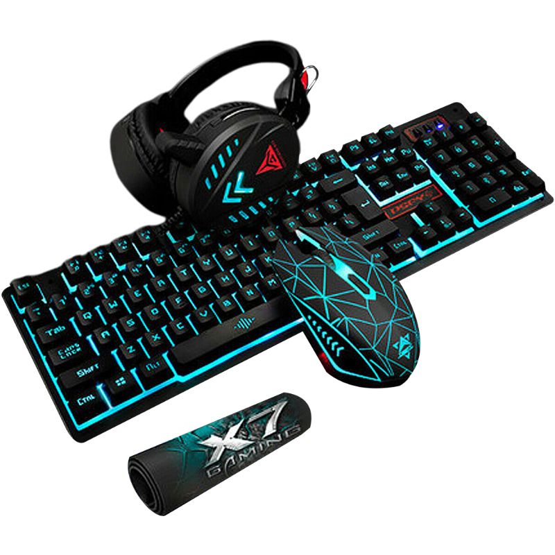 4Pcs/Set K59 Wired USB Keyboard Illuminated Gaming Mouse Pad Backlight Headset L4MD