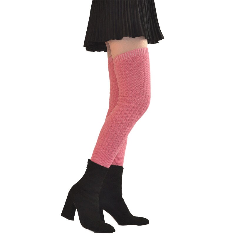 Femmes Fine laine solide jambières tricot doux botte guêtre haute genou manches hiver automne jambières botte Topper bas