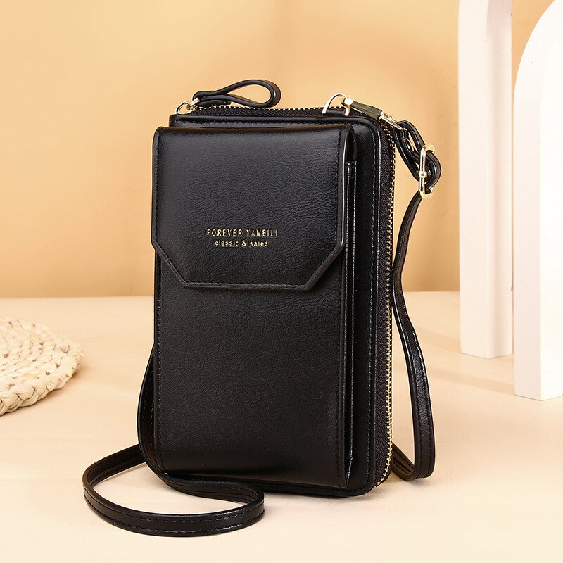 Women PU Leather Shoulder bags Female Large Capacity Crossbody Bags Girls Multi-functional Handbag Phone Purse: Black