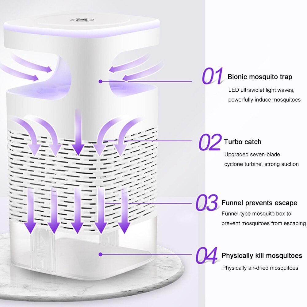 Trampa antimoscas e insectos eléctrica recargable por USB, luz LED nocturna silenciosa, lámpara antimosquitos (pantalla táctil) para el hogar
