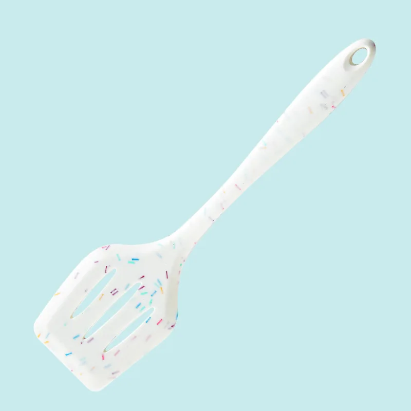 Color Dot Silicone Kitchenware Long Handle Soup Spoon Colander Frying Spatula Egg Beater Household Baking Cooking Tools: Dark Grey