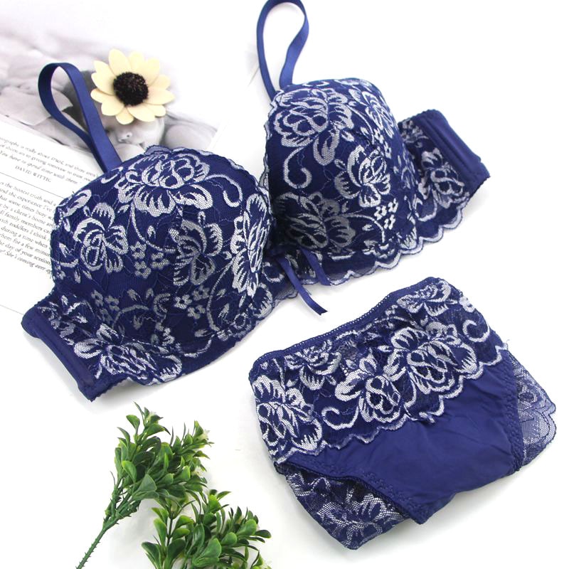 Sexede bh'er sæt print blonder dame plus size lingeri sæt bc skål broderi blå rødblomstret bh sæt dame intimer bh