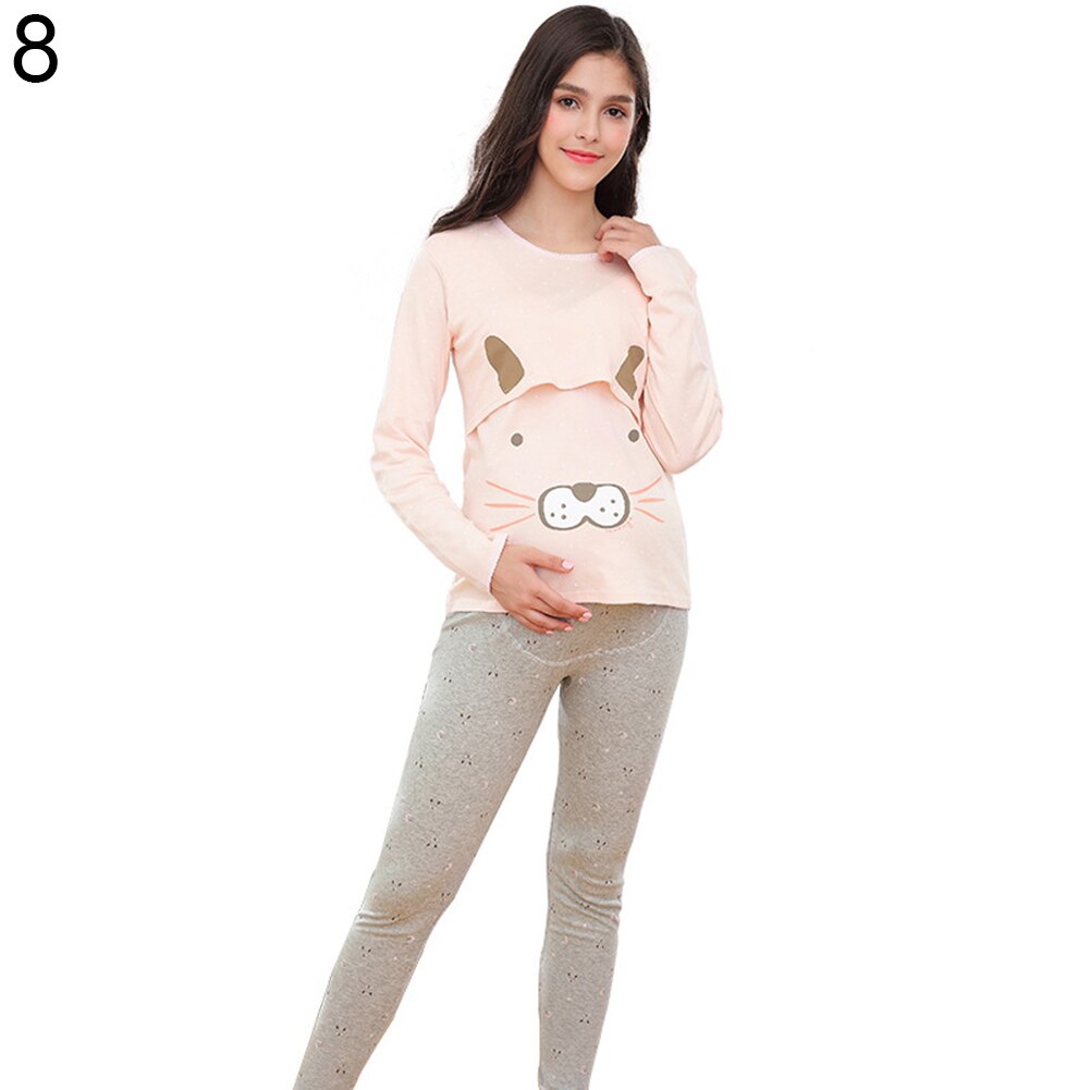 Conjunto de pijama de Enfermería de maternidad de animales de dibujos animados pantalones de lactancia materna de manga larga fácil de amamantar para niños: XXL 8