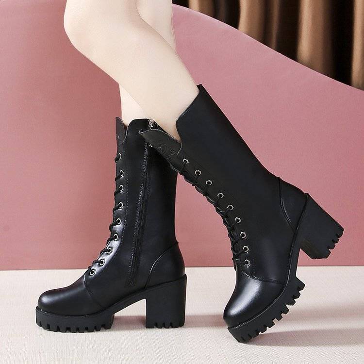 Botas de Media Caña con Plataforma para Mujer, Zapatos de Tacón Alto Informales con Cordones y Cremallera, Calzado para Tiempo Libre, para Otoño e Invierno