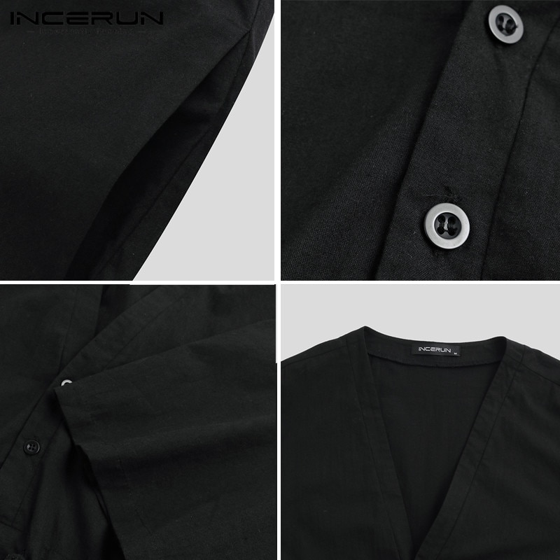 Incerun herre jumpsuit med brede ben solid punk v-hals halværmede overalls streetwear herrebukser baggy afslappede bukser 5xl