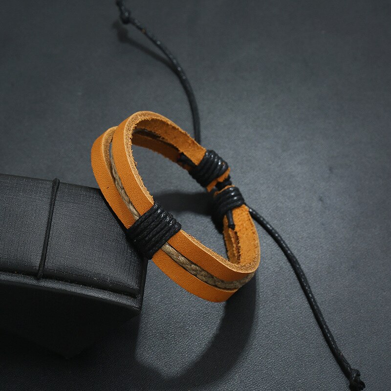 Vintage Rope Braided Leather Bracelets for Men Multilayer Lace up Wrap Bracelets&Bangles Jewelry for Male Daily