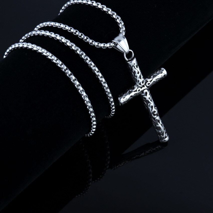 Hnsp 60 Cm Rvs Ketting Vintage Cilindrische Kruis Hanger Ketting Voor Mannen Mannelijke