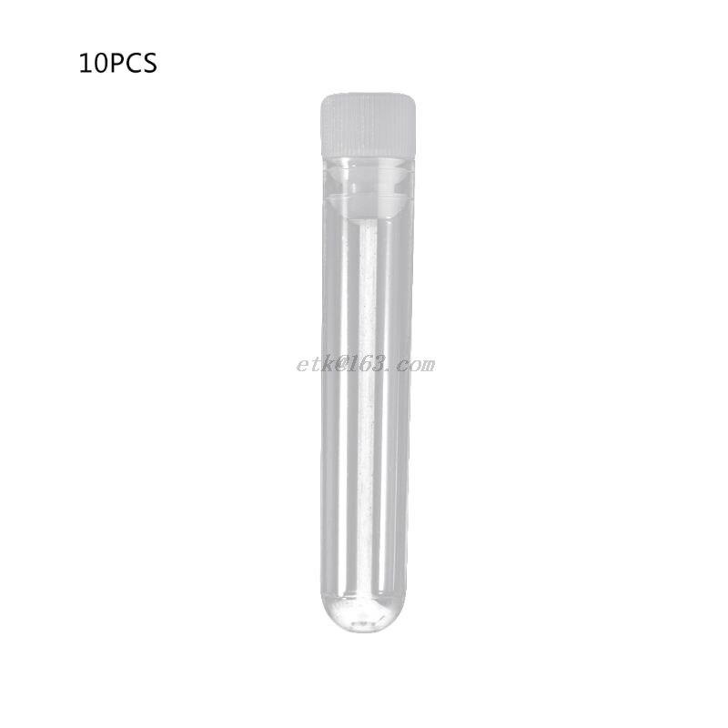 10Pcs Clear Plastic Test Tube With Cap 12x60mm U-shaped Bottom Long Test Tube Lab Supplies