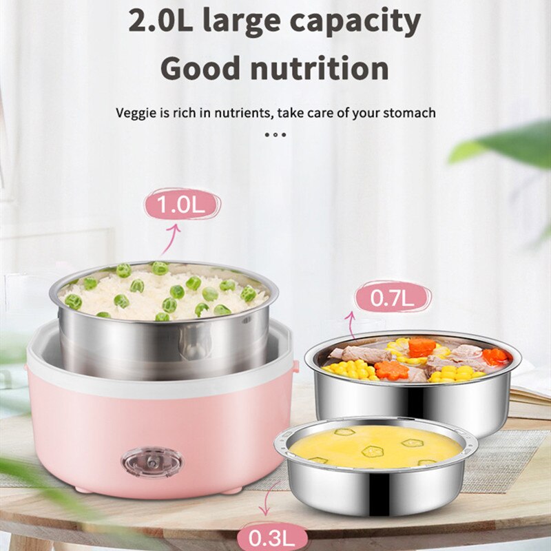 2L Electric Mini Rice Cooker Multi-functional Portable Stainless Steel 2/3 Layers Steamer Meal Thermal Heating Cookers Lunch Box