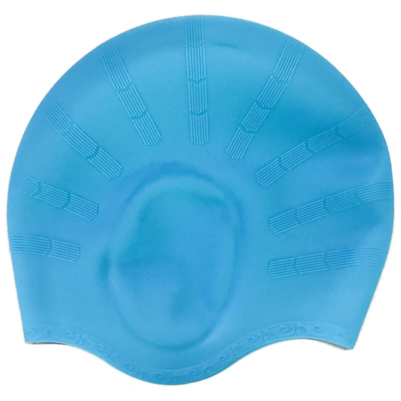 Svømmehætte ører beskytter silikone vandtæt til langt hår kvinder mænd voksne svømmehætter damer dykkerhætte hat: Søblå