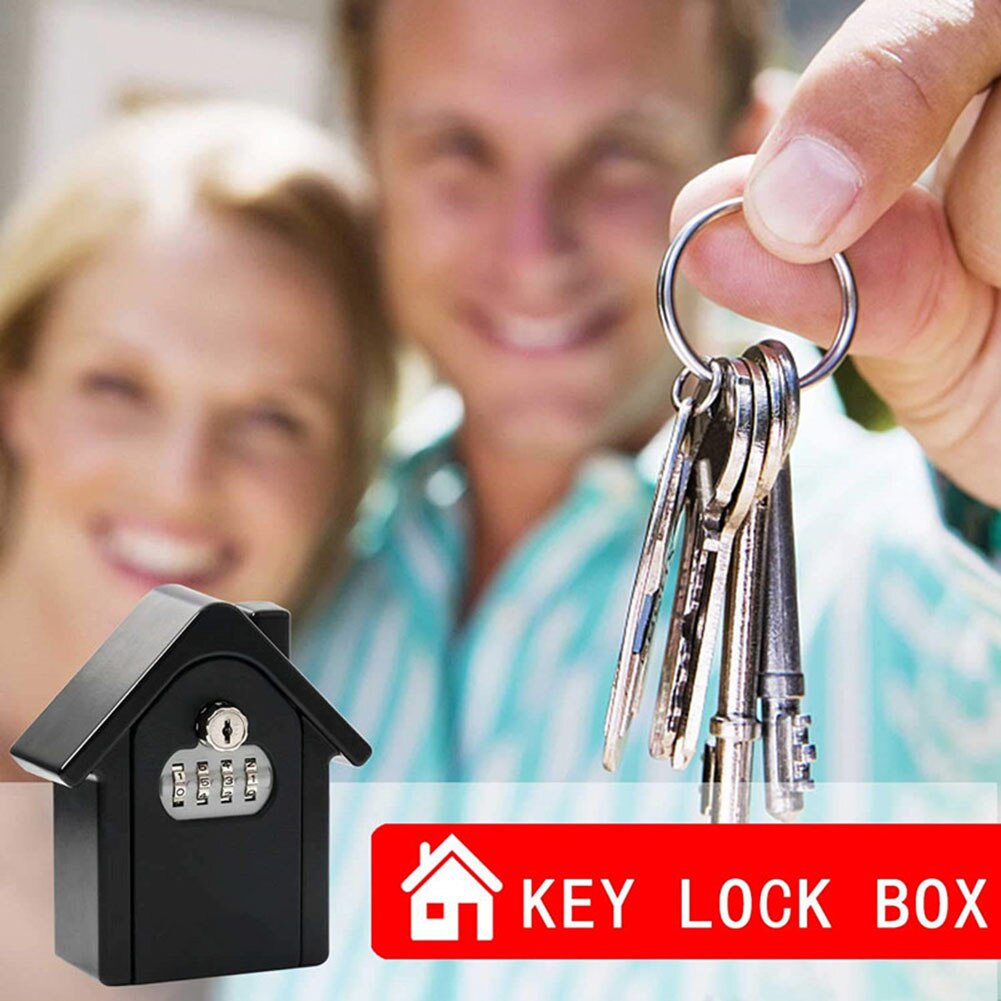 Key Lock Box with Waterproof Case Wall Mount Metal Password Box for Home Business