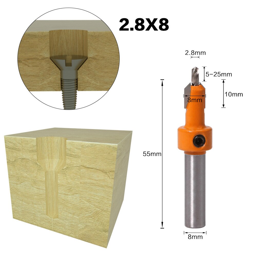 8mm Schaft HSS Holzbearbeitung Senker Bohrer Set Schraube Extractor Remon Abriss Holz Fräser Spiralbohrer Holz: 2.8mmX8mm