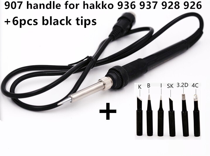 SZBFT Soldeerbout Handvat voor HAKKO 907/ESD 907 936 937 928 926 Soldeerstation + 6 stuks Soldeerbout tip: handle and black tip