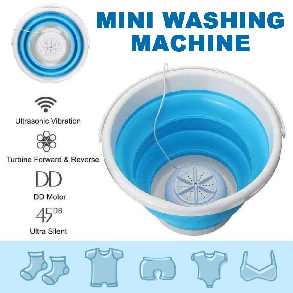 Bucket Ultrasonic Turbines Laundry Cleaner Compact Folding College Rooms Portable Apartments Camping Mini Washing Machine Tub