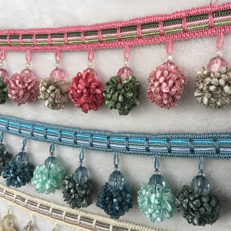 1M Pom Pom Trim Ball Fringe Lint Gordijn Kant Stof Pompom Ballen Kwastje Franjes Trim Kralen Diy Kant Ambachten naaien Accessoires