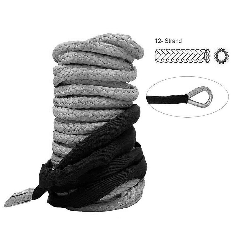 Syntetisk vinsj tau, grå 1/4 x 50ft syntetisk vinsj tau line kabel for atv suv lastebil båt vinsj