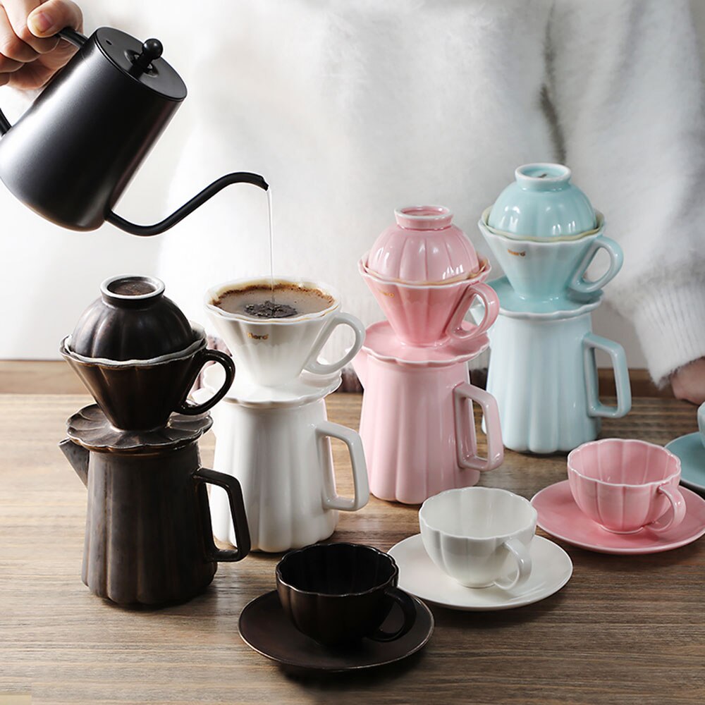 Taza de café con filtro de cerámica, motor de goteo de café de cerámica, 2 tamaños, V60, con soporte separado para 1-4 tazas