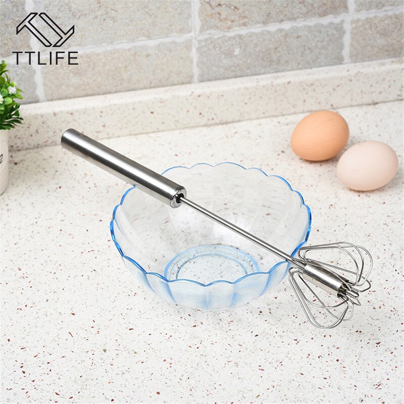 Ttlife roestvrijstalen eierkloppers semi-automatische roterende keukengadgets eierklopper roterende keukenaccessoires gereedschap