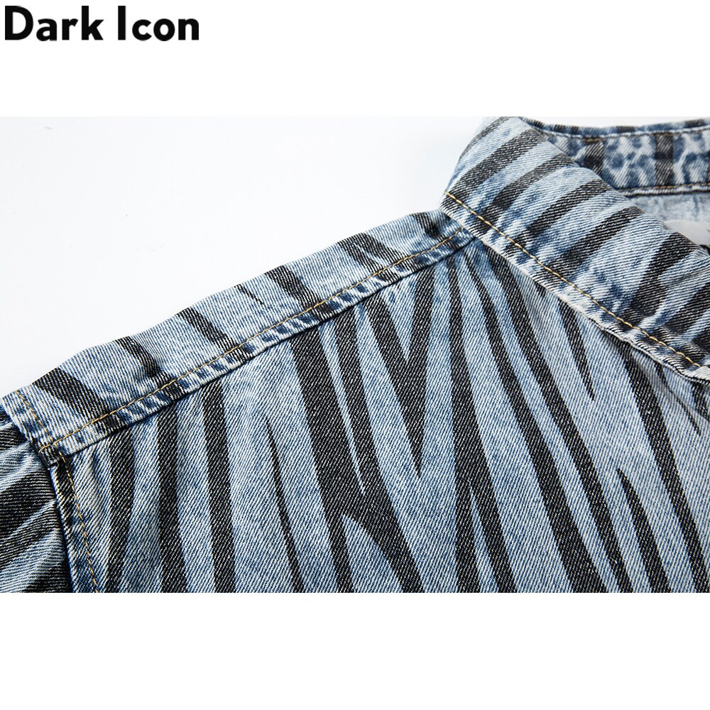 Dark icon zebra denim shirt mænd sommer foran kort ryg lang mænds shirt streetwear tøj