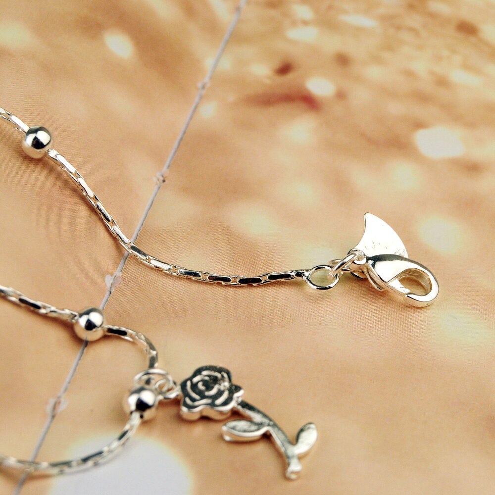 Einfache silber Rose anhänger fußkettchen 925 Sterling silber knöchel schmuck kühlen sandalen zubehör Original silber kette nicht verblassen